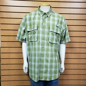 Timberland Turbo Dry Short Sleeve Button Down Shirt Size XL Green Plaid Outdoors